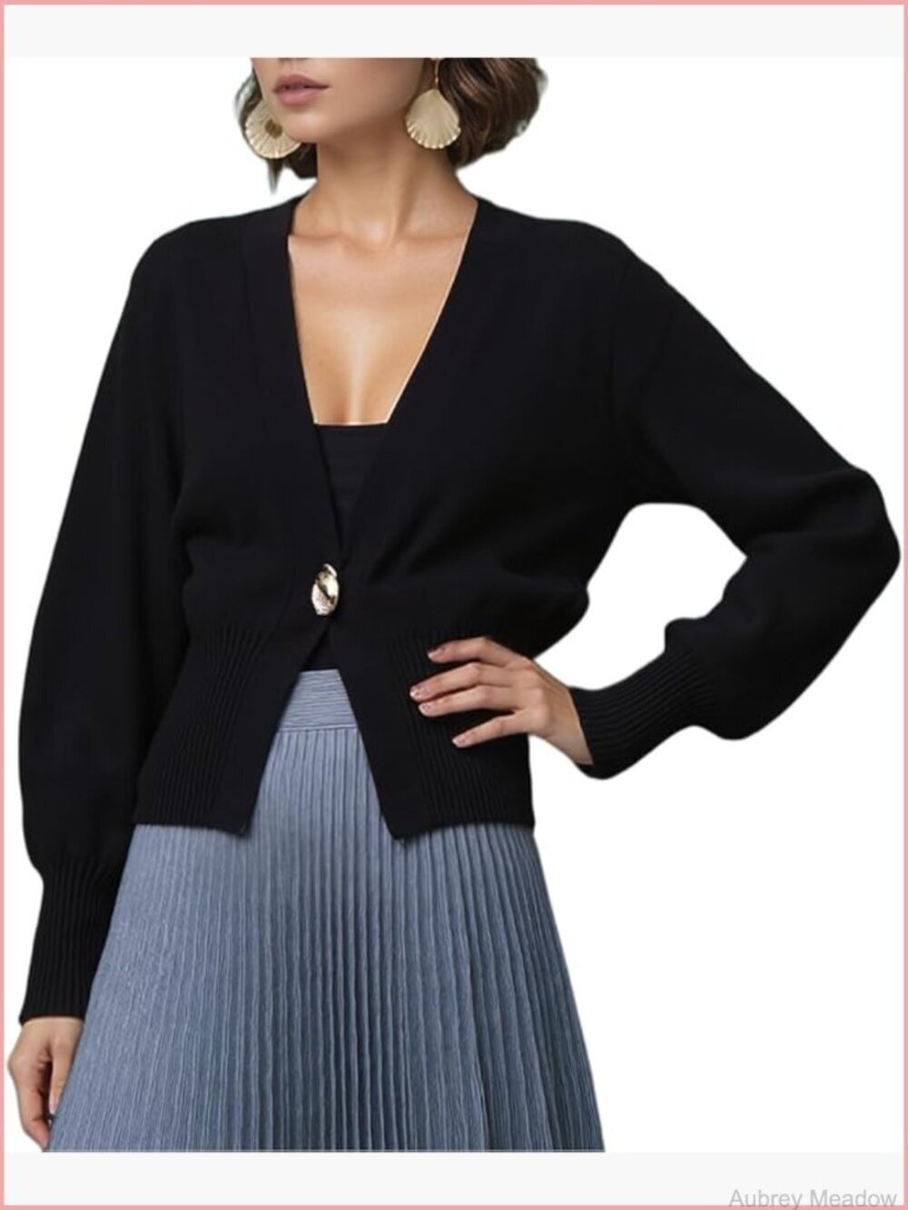 Ribbed Knit Cropped Cardigan Sweater Long Sleeve V-Neck